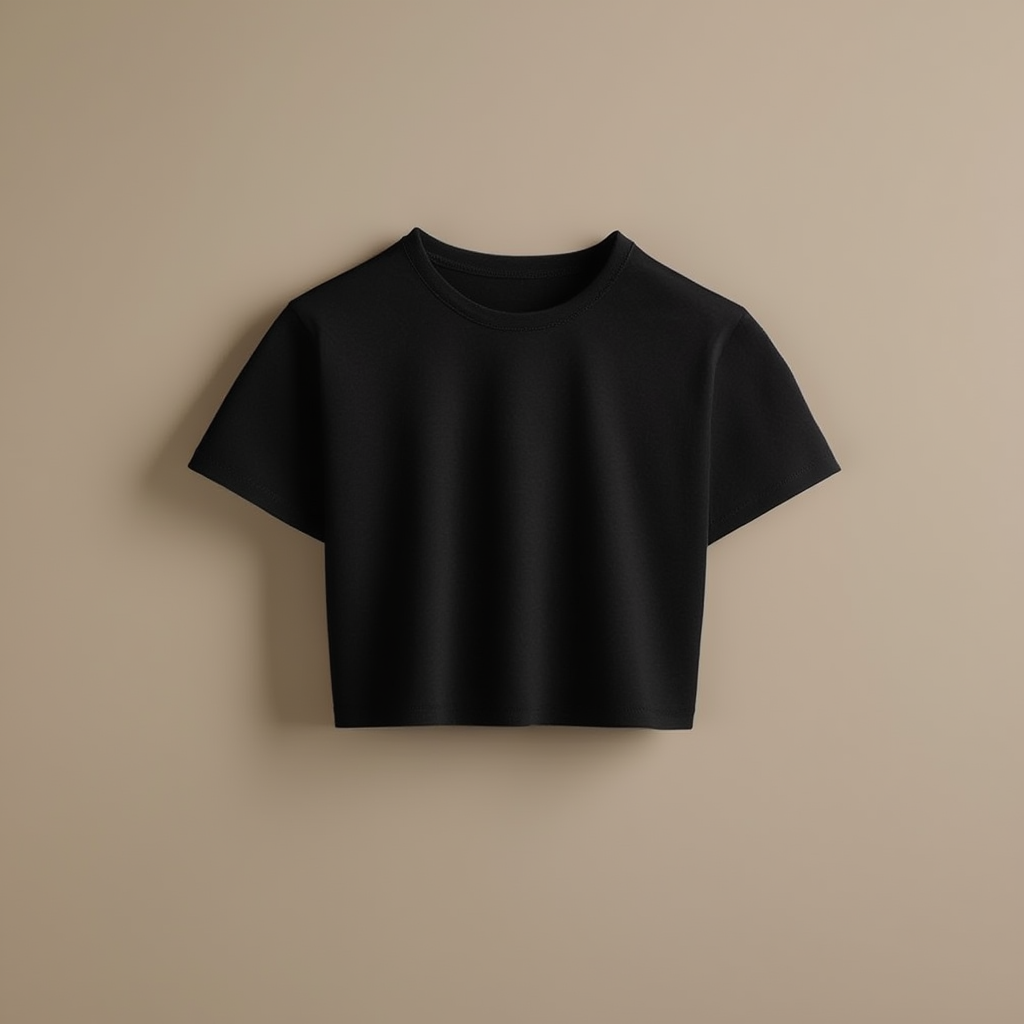 Black Half-Sleeve Tee Women Crop Tee - Black - Image 1