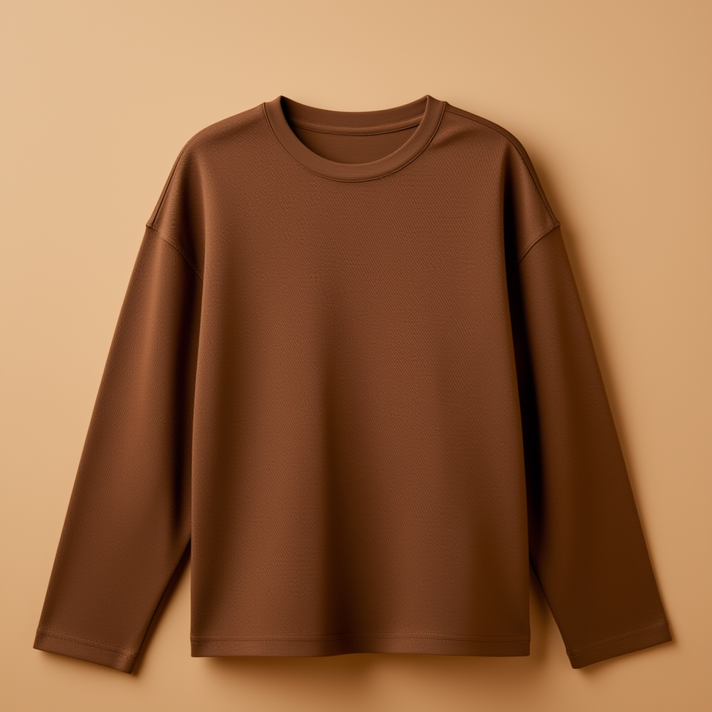 Brown Cotton Tee Women Round Neck Full Sleeve - Brown - Image 1