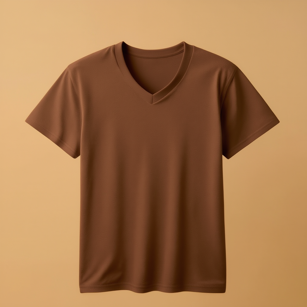 Brown V-Neck V Neck Half Sleeve - Brown - Image 1