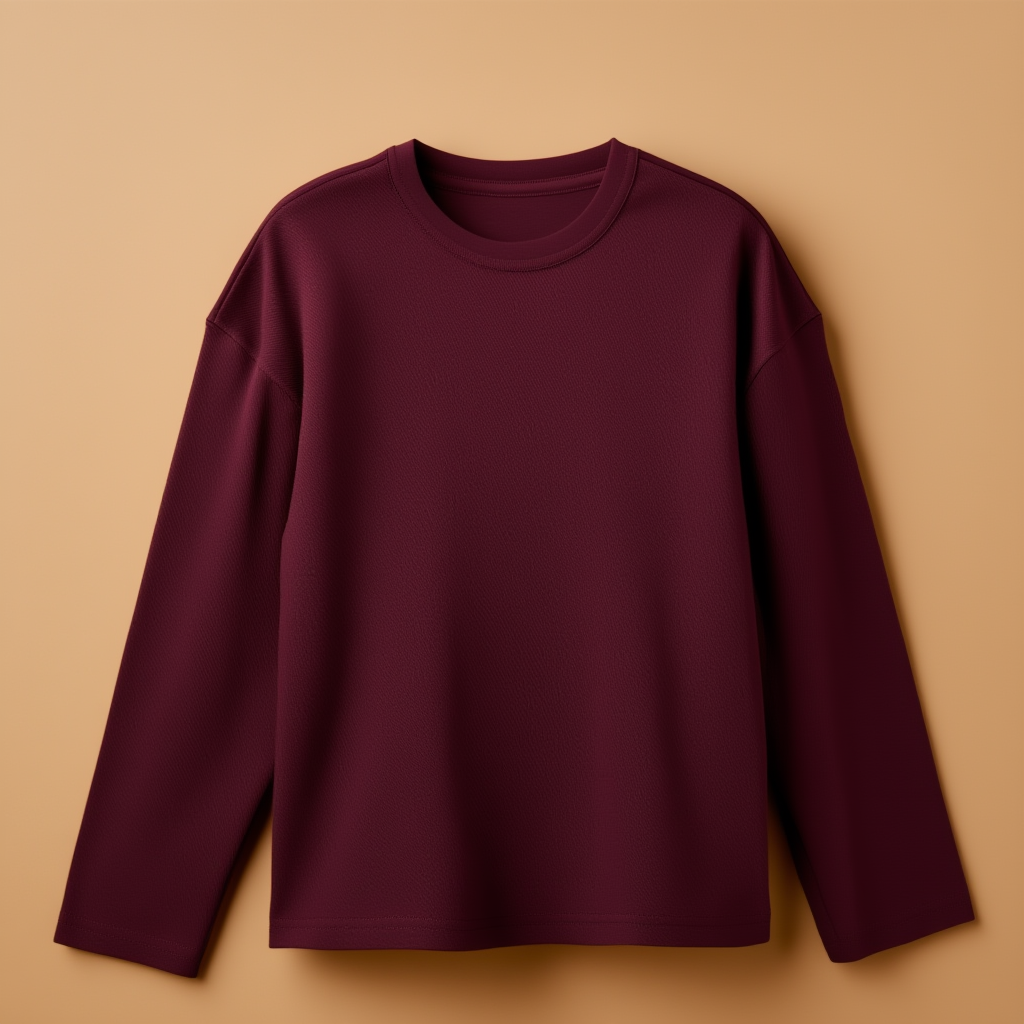 Maroon Cotton Tee Round Neck Full Sleeve - Maroon - Image 1