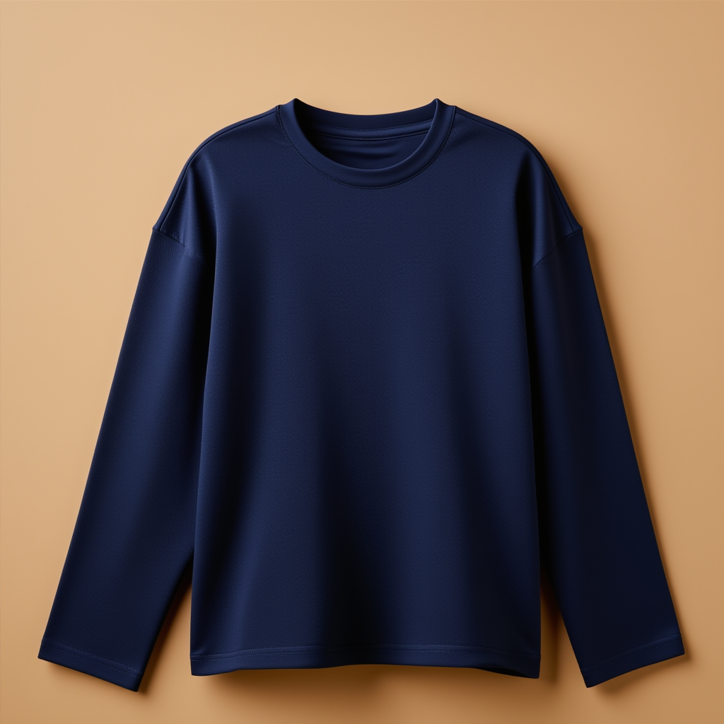 Navy Cotton Tee Women Round Neck Full Sleeve - Navy - Image 1