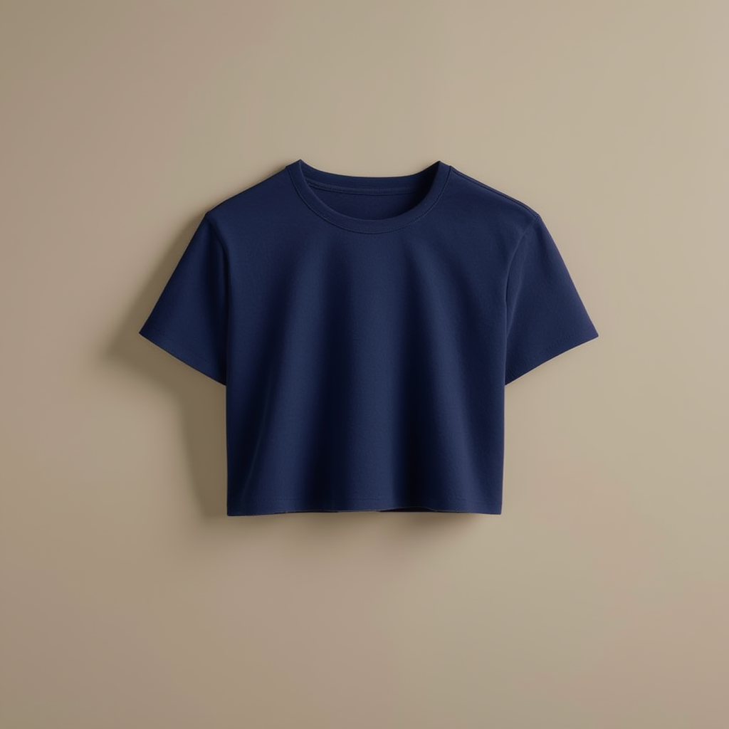 Navy Half-Sleeve Tee Women Crop Tee - Navyblue - Image 1