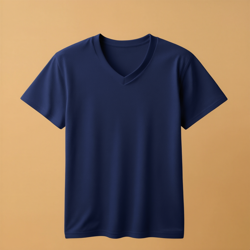 Navy V-Neck V Neck Half Sleeve -Navy - Image 1