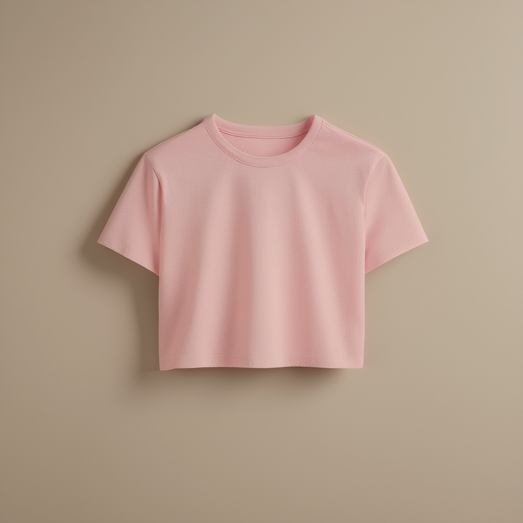 Pink Half-Sleeve Tee Women Crop Tee - Pink - Image 1