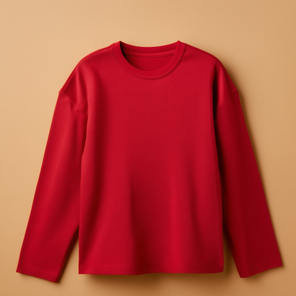 Red Cotton Tee 2 Round Neck Full Sleeve - Red - Image 1